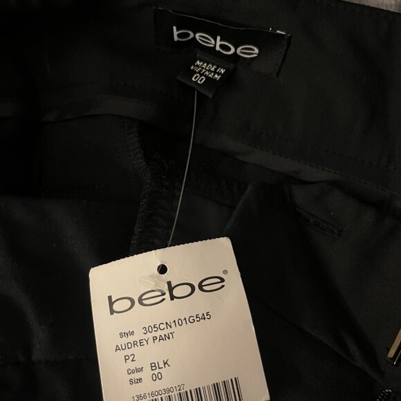 Bebe Size 00 Audrey Black "Classic Trouser" Pant NWT - Picture 2 of 5